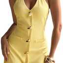 SOLY HUX Women's Deep V Neck Halter Fitted Mini Dress Button Down Sleeveless Summer Vacation Dresses, L