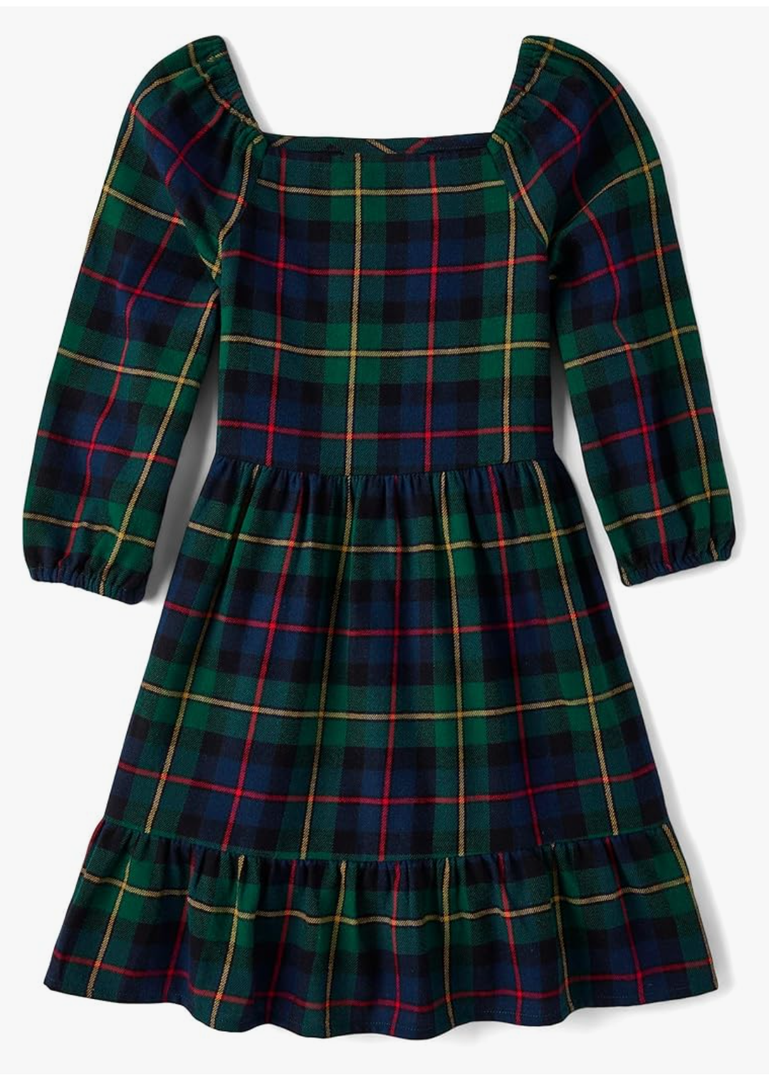The Children's Place girls Long Sleeve Casual Dresses, Size XL Plaid Green
