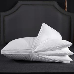 Three Geese Adjustable Layer Goose Feather Pillow,Assemblable Bed Pillow,100% Soft Organic Cotton Cover,Good for Side and Back Stomach Sleeper, Queen Size,Packaging Include 1 Pillow