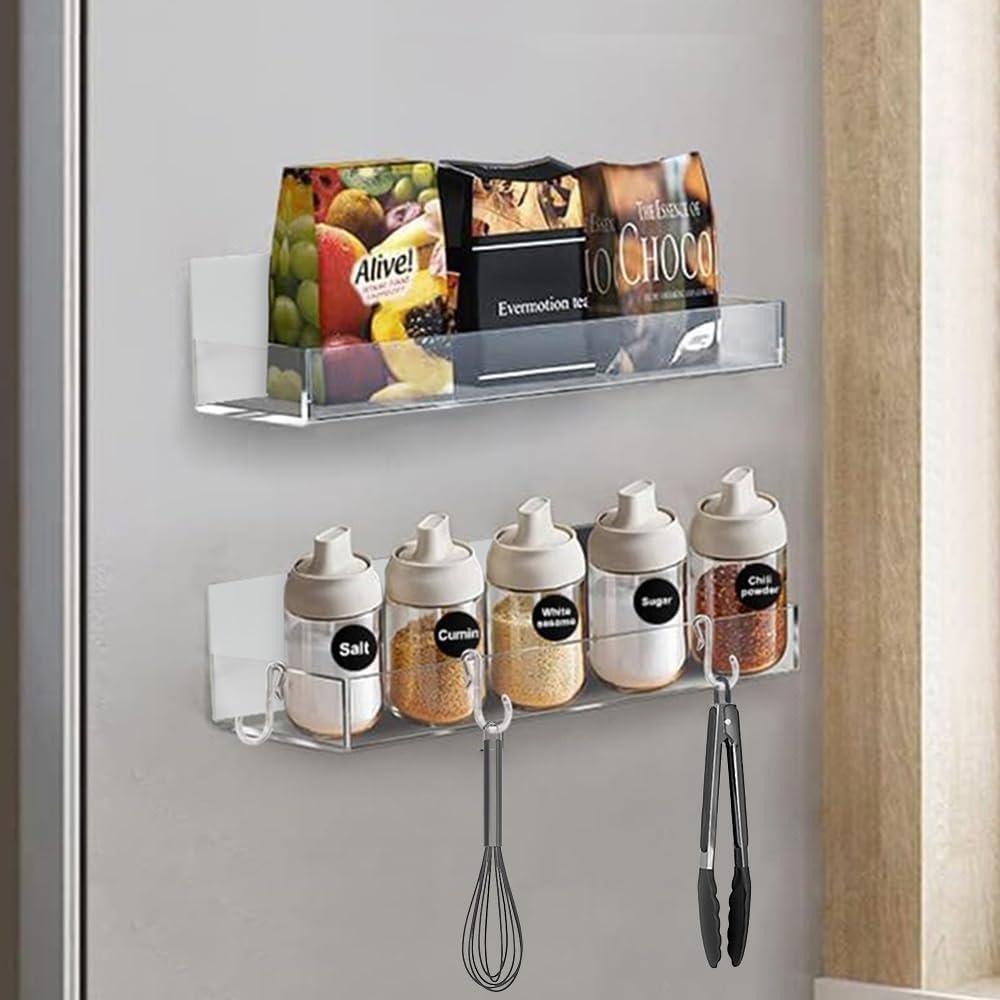 2 Pack Magnetic Acrylic Spice Rack Organizer, Spice Rack for Refrigerator and Microwave Oven, Moveable Seasoning Organizer, Side Fridge Spice Rack for Cabinet,WITH Hooks 2 Pack Magnetic Acrylic Spice Rack Organizer, Spice Rack for Refrigerator and Microwave Oven, Moveable Seasoning Organizer, Side Fridge Spice Rack for Cabinet,WITH Hooks