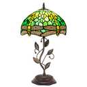 WXCFCD Tiffany Table Lamp Stained Glass Desk Lamp 12X12X19 Inches Reading Light Decor Bedroom Living Room (Yellow Green Dragonfly Style)