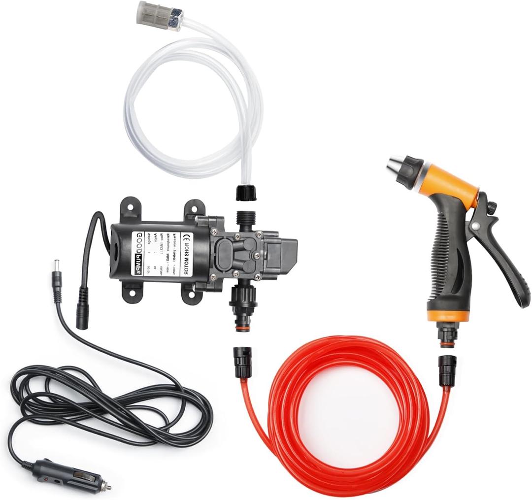 Portable Intelligent Electric Pressure Washer Pump 100W 160 PSI 12V Portable Pressure Powerful Washing Kit with 21.3 Feet PVC Hose for Home, Car, Garden, Projects (100 W-Black Hose)