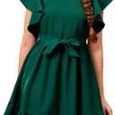 RETSUGO Girl Spring Summer Dresses Butterfly Sleeve Cotton A Line Ruffles School Dress for 6-14 Years Kids