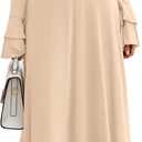 PRETTYGARDEN Womens Dresses Formal Off The Shoulder Long Sleeve Ruched Knit A-Line Maxi Wedding Guest Dress Fall Clothes (Beige, L)
