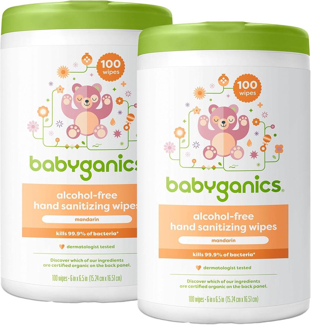 Babyganics Alcohol-Free Hand Sanitizing Wipes, Mandarin, Kills 99.9% of Common Bacteria, Moisturizing, 200 Count, (100 Count, 2 Pack), Packaging May Vary, Best By 10, 2026