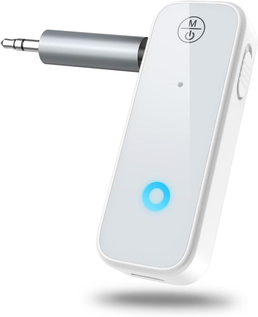 KeeKit Bluetooth 5.0 Receiver, AUX Bluetooth Adapter for Car, Home Stereo, Long Battery Life, Supports Hands Calls for Car, Headphones, Speakers-White