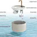 MISFANS Ceramic Cat Water Fountain - 2.1L/71oz - All-Ceramic Body & Pure Copper Water Spout - Non-Toxic - Automatic Pet Drinking Fountain Indoor with Ultra-Quiet Pump, and 3Pcs Filter & Sponge (Beige)