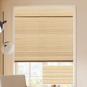 LUCKUP Cordless Bamboo Roman Blinds Shades for Indoor Windows-Blackout Room Darkening Roman Blinds with 6" Valance Cover Enhanced Privacy, 44" W x 64" H
