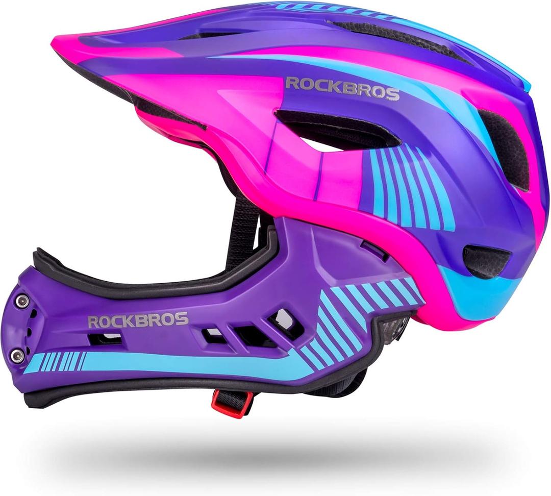 ROCKBROS Kids Full Face Helmet Kids Bike Helmets Lightweight Toddler Mountain Bike Helmet Detachable for MTB BMX Skating Cycling Scooter Safety Bicycle Helmets for Youth Child Boys Girls, Medium