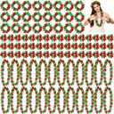 Sdfvsdg 96 Pcs Christmas Hawaiian Luau Leis Set Red Green Tropical Hawaiian Flower Necklace Headband Bracelets