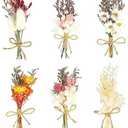 Chenkaiyang 6Pcs Mini Dried Flowers Bouquet, Mixed Natural Dried Flowers Gypsophila Bouquets Boutonniere Table Centerpieces Birthday Cake Flowers for DIY Crafts with 3 Flower Stickers 10m Hemp Rope
