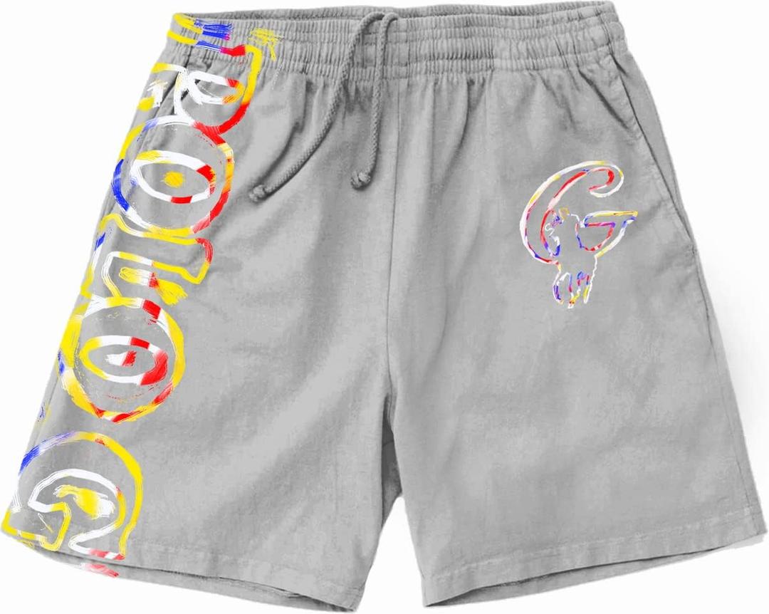 Unisex-Adult Painted Shorts (Large, Grey)