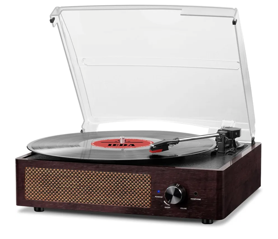 Vinyl Record Player Turntable with Built-in Bluetooth Receiver & 2 Stereo Speakers, 3 Speed 3 Size Portable Retro Record Player for Entertainment and Home Decoration