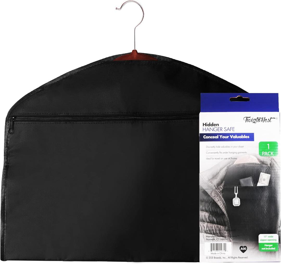 Hidden Hanger Safe - Diversion Safe Intended to Keep Valuables Safe While Traveling or at Home. Hide Cash, Jewelry, Documents and Much More - Conveniently Fits Under Hanging Garments