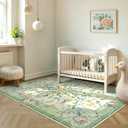Morebes Green Floral 8x10 Area Rug for Living Room, Washable Non Slip Bedroom Rug, Soft Low Pile Carpet for Kids Nursery Office Dining Room Playroom Decor (Sage Green 8'x10')