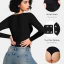 Upushall Long Sleeve Bodysuits for Women Sexy Thong V Neck Body Suits Double Lined Bodysuit, Black S (Black, S)