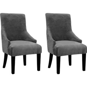 Velvet Wingback Dining Chair Cover Soft Stretch Accent Chair Cover Slipcover Thick Plush Wing Back Chairs Covers Furniture Protect Washable Chairs Protector Covers for Dining Room (Dark Grey, 2)