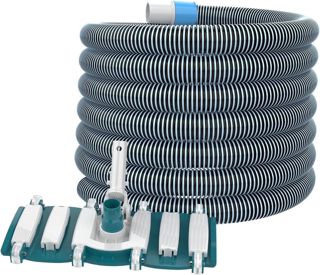 1-1/2 In x 36-Feet Swimming Pool Hose and Vacuum Head with Wheels | Weighted Pool Vac Head, Flexible Swivel Cuff Pool Vacuum Hose, Pool Suction Cleaning Kit for Above Ground and Inground Pools
