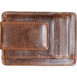 Money Clip RFID Front Pocket Wallet Men Leather Slim Minimalist Wallet (Brown with ID Window (Crazy Hourse Leather))