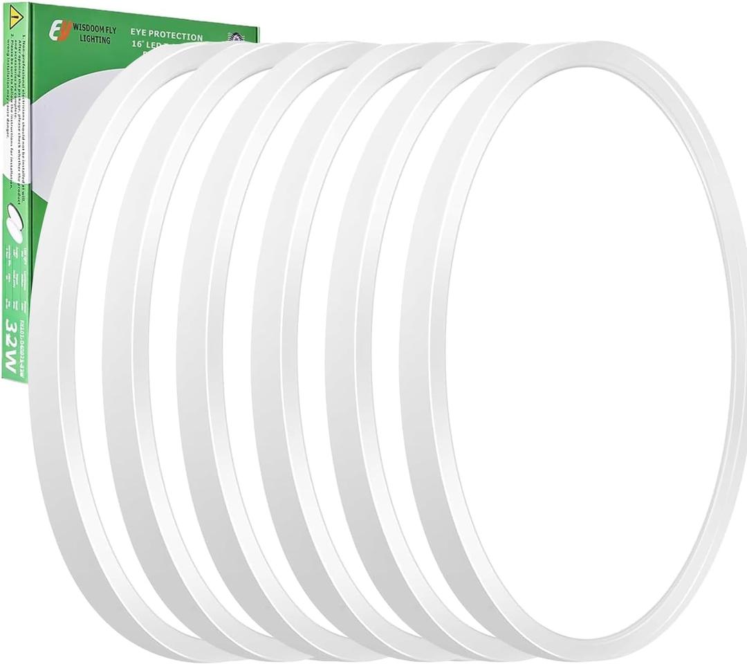 6PK 15.8 Inch LED Flush Mount Ceiling Light, 32W, 3480LM, 3000K/4000K/6000K CCT Selectable, Round Flat Panel Light Low Profile Ceiling Light Fitures for Hallway, Kitchen, Bedroom, Laundry Room, White