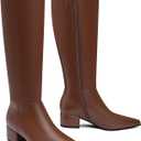 Adrizzlein Knee High Boots for Women Chunky Heel Fall Boots Pointed Toe Booties Side Zipper Tall Boots Slip On Dress Boots for Wedding (6, Brown)