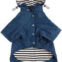 Morezi Dog Zip Up Raincoat with Reflective Buttons, Rain/Water Resistant, Adjustable Drawstring, Removable Hood, Raincoats with Legs 8lbs to 80lbs - Dark Blue - Medium