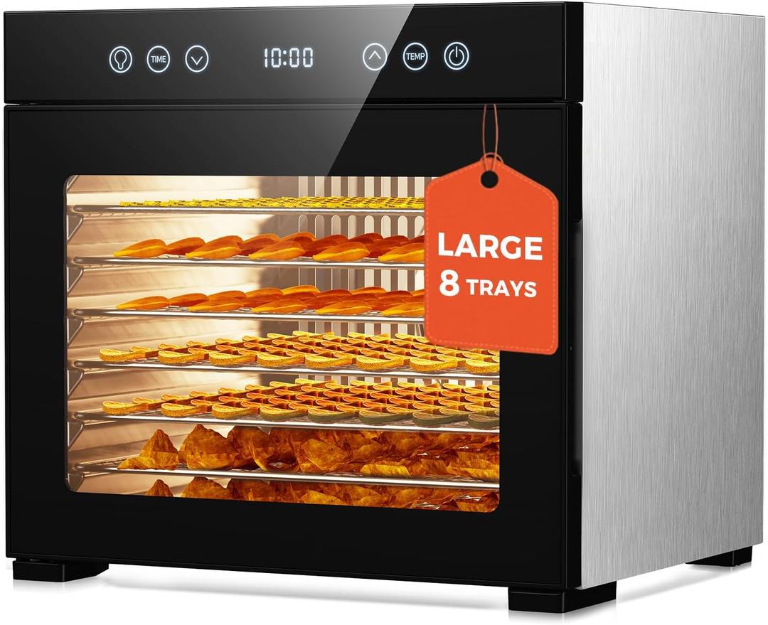 Food Dehydrator machine, 8-Tray Stainless Steel Food Dryer with Timer & Temp Controls, Even-Drying and Auto Shut-off, Quiet Dehydrator Machine for Jerky, Fruit, Herbs, Dog Treats, 650W Powerful
