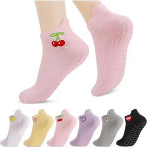 6 Pairs Women's Pilates Grips Socks Yoga Non Slip Socks (White)