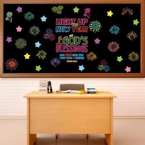 Sayglossy 2026 Happy New Year Bulletin Board Decoration Set for Classroom 2026 Christian Bulletin Board Cutouts for Preschool Classroom Supplies School Home New Year Chalkboard Decor