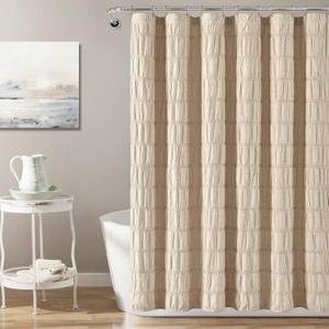 Lush Decor Waffle Stripe Cotton Blend Shower Curtain Single 72" W x 72" L Taupe - Beige Shower Curtains for Bathroom - Bathroo Curtain - Modern Decor