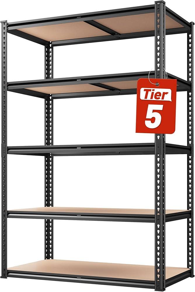 5-tier adjustable storage shelves heavy duty metal shelving unit for garage, warehouse, basement - 35.8"w x 16.5"d x 72"h no bolt easy assembly industrial shelves with tool-free height adjustment
