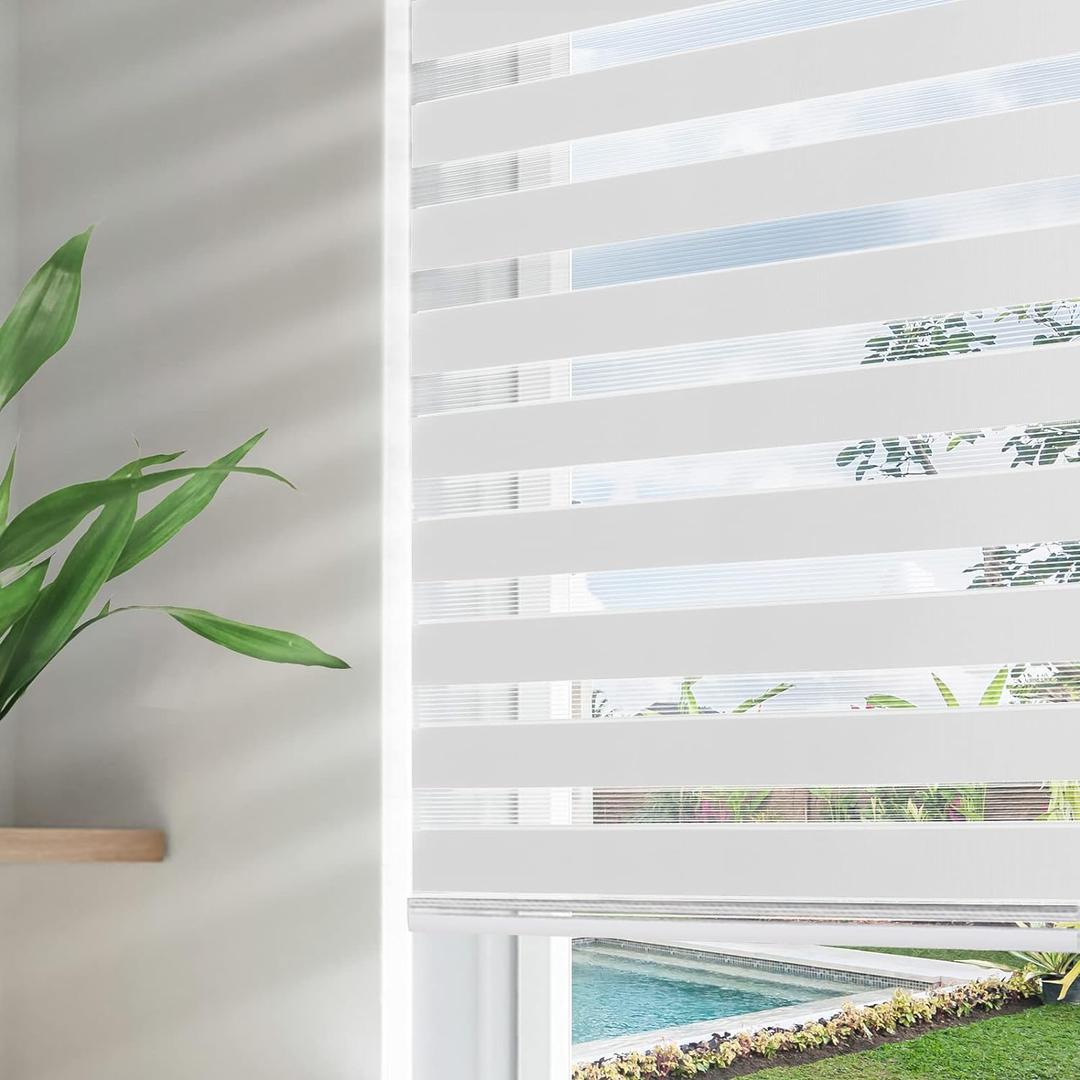 Joydeco Cordless Zebra Blinds for Windows, Dual Layer Free-Stop Zebra Shades Privacy Light Control for Day and Night, Light Filtering Sheer Blinds for Indoor Windows, Home (35" W X 75" H, White) (35" W x 75" H Ready Made, Off-white)