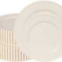 60 Pcs Ivory Plates, Beaded Design Disposable Plastic Plates for 30 Guests, Fancy Party Dishes 7.5 inch Dessert Plate and 10 inch Dinner Plate for Thanksgiving, Party, Bridal Shower