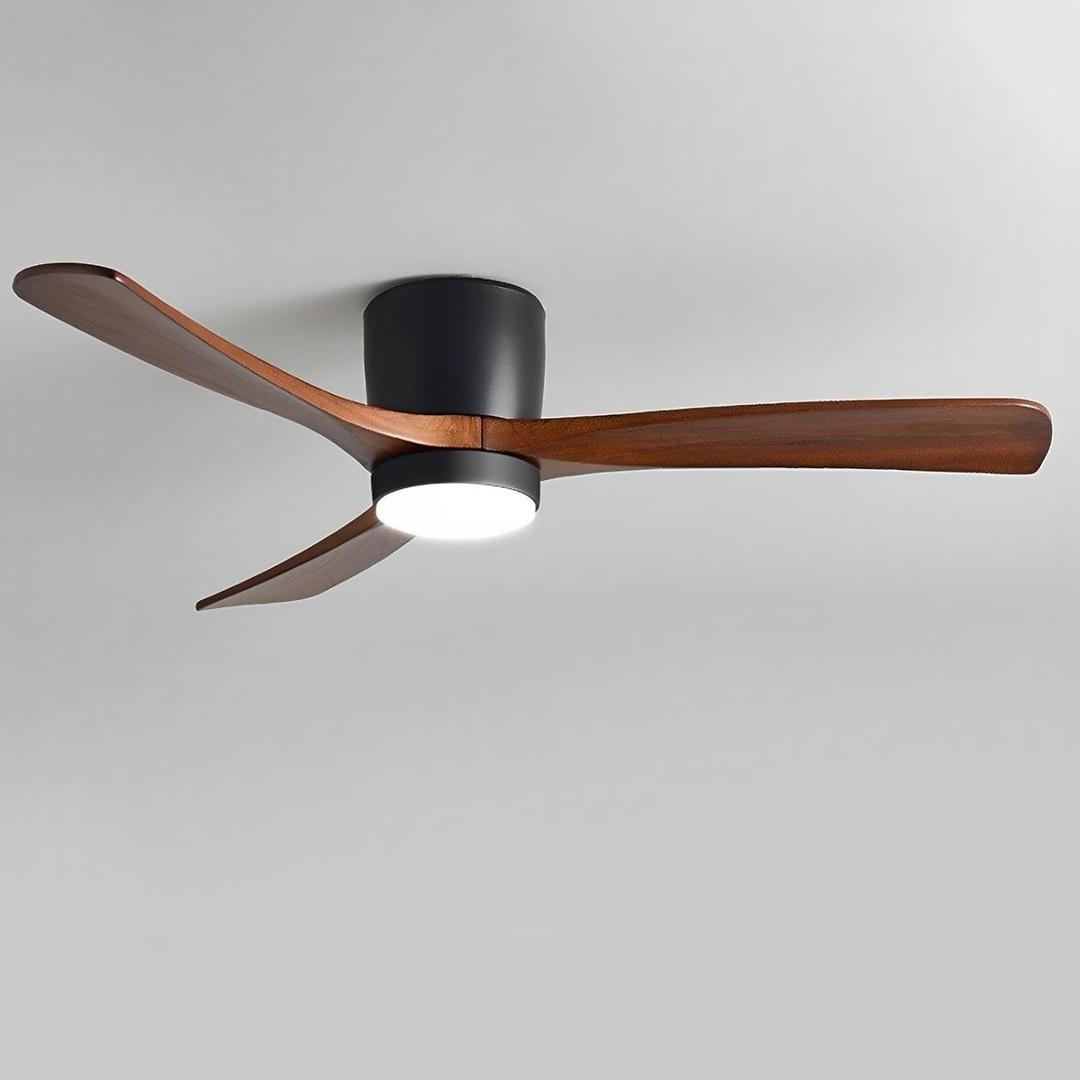 36in Black Ceiling Fans with Lights and Remote Modern Indoor Ceiling Fan with Light Solid Wood Blades, Quite Ceiling Fan for Bedroom Office Living Room
