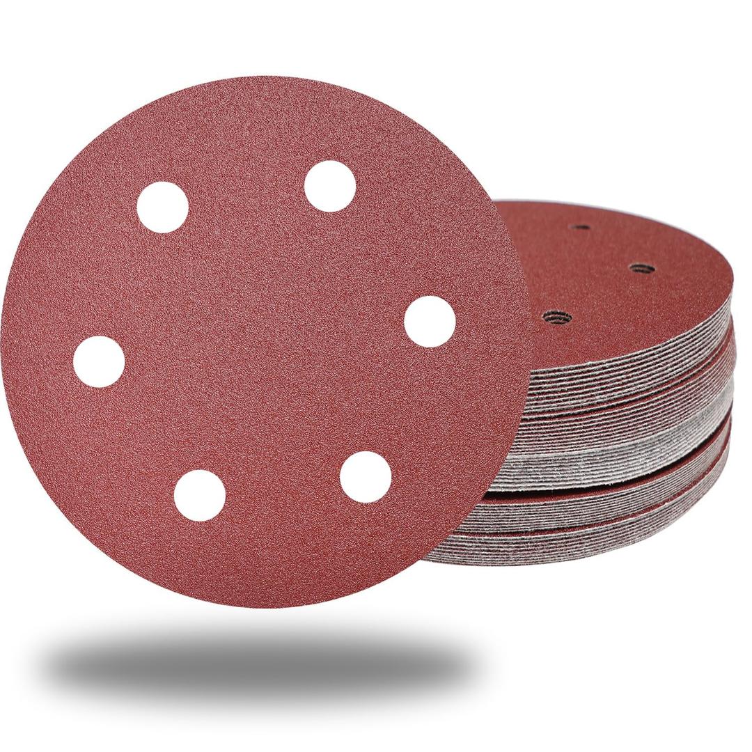 50 PCS 9 Inch 6 Hole 80 Grit Drywall Sanding Discs - 9" Hook & Loop Aluminum Oxide Sander Disc Grinding Abrasive Sandpaper for Powe Drywall Sander Wood Furniture Finishing