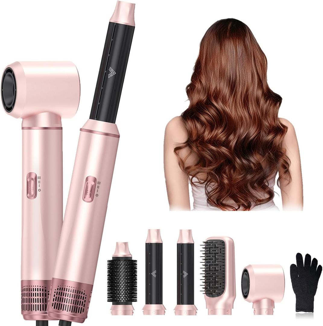 5 in 1 Hair Dryer Brush Set, Air Curler Wrap Hair Styler Blow Dryer Brush with 3 Temps, Upgrade Negative Ion Hot Air Brush Curling Brush Iron, Hair Styling Tools for Dry Curl Straighten