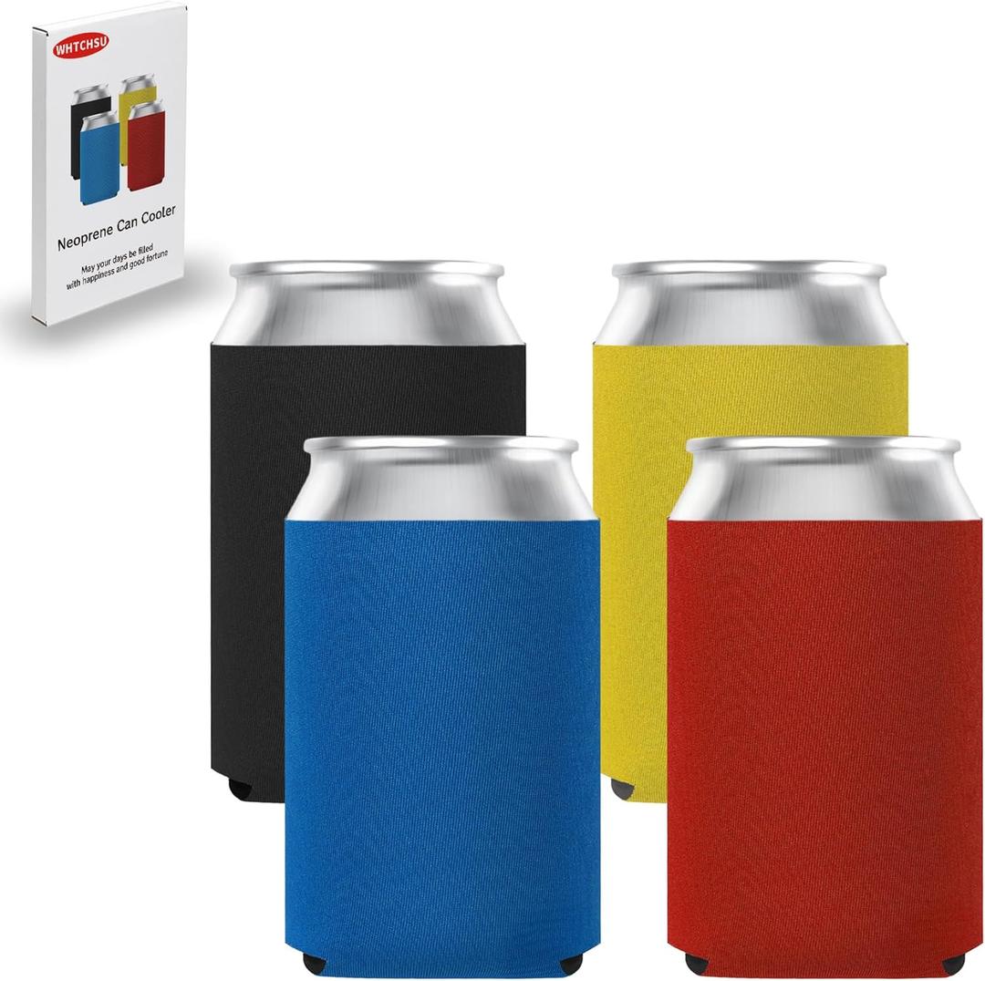 12oz Standard Can Sleeves Insulators Sleeves Standard Can Covers 12OZ Beer Bottle Sleeves Coolers Holder Non-slip Neoprene Can Coolier Sleeves 4PCS (Black/Red/Yelllow/Blue)