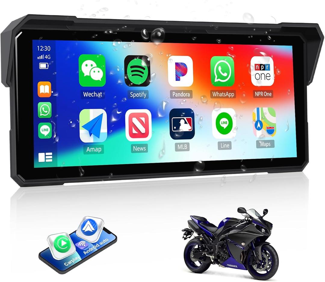 Motorcycle GPS Navigation System with Wireless Carplay Android Auto 8.1" Moto CarPlay Screen with Dual Bluetooth, Navigation/Siri/G00gle Assistant Waterproof