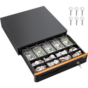 Tera 16 inch Auto Open Cash Drawer with Heavy Duty Insert Tray 5 Bill 8 Coin for POS System Removable Cash Tray Media Slot 24V RJ12 Key-Lock (Round Corner) for Small Business Retail 405R