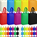 Jexine 100 Pcs Non Woven Tote Bags Large Reusable Gift Grocery Foldable Fabric Shopping Bags Multi Color Party Treat Reusable Goodie Totes with Handles for Party Holiday Favor, 14 x 10 x 4 In