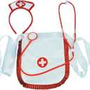 Nurse Costume 3 Piece Set Includes Hat Apron and Stethoscope White (One Size)
