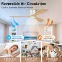 52" Flush Mount Ceiling Fans with Lights and Remote,6 Speeds DC Reversible,Dimmable,Noiseless,White& Light Wood blades Low Profile Ceiling Fans for Bedroom Living Room Patio,Modern Indoor/Outdoor, 52-Remote Control