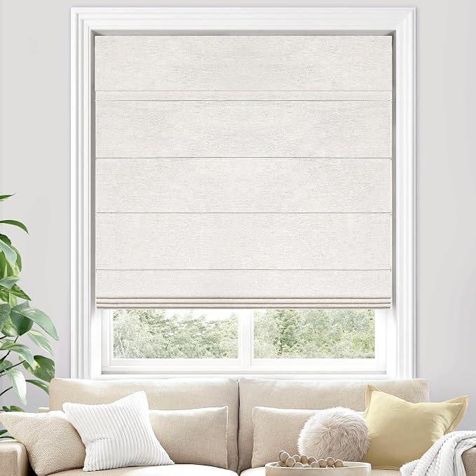 UNISHADES Light Filtering Cordless Roman Shades for Indoor Windows & French Doors, 35 3/4" W 60" H - Room Darkening - Beige