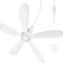 28inch AC 110V Portable Ceiling Fan with Switch, Plug in Ceiling Fan Hanging Fan with Hook for Gazebo Camping RV Tent Home Room Outdoor Indoor