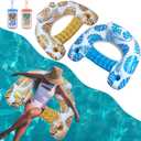 Inflatable Pool Float Chair,2 Pcs Hammock Inflatable Pool Float,4 in 1 Multi Inflatable Swimming Hammock,Floating Lounge Chair for Pool Indoor Outdoor, Color 
Orange and Blue