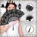 6 Pcs Lace Folding Handheld Fan for Wedding Cotton Embroidered Bridal Hand Fan with Bamboo Staves and Silk Tassels Vintage Retro for Guests Women Wedding Bridal Shower Party Favors (Black)