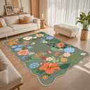 5x7 Floral Washable Area Rugs, Lagre Living Room Rug Floral Vintage Soft Ultra Thin Kids Bedroom Carpet Rug for Girls Playroom Entryway, Green