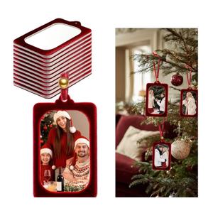 Bucherry 12 Pcs Christmas Velvet Hanging Photo Frame Ornaments 2×3 Inch Vintage Photo Ornaments Display Picture Xmas Frame Craft Kits for Family Christmas Tree Decor Home, Party (Red)