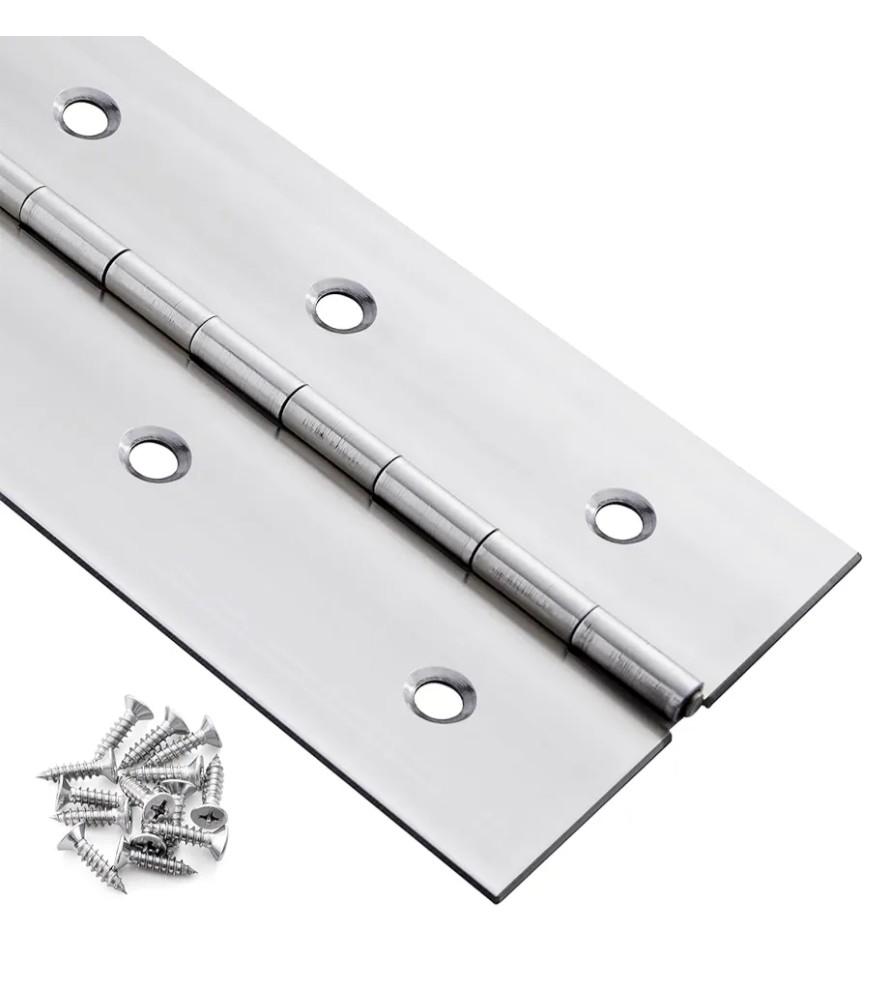 Piano Hinge 48 Inch x 1.5 Inch Stainless Steel Continuous & Piano Hinge Heavy Duty Piano Hinges, 0.04" Leaf Thickness, 0.5" Knuckle Length, Screw Included (Deformed)