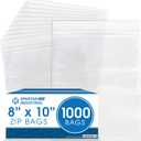 Spartan Industrial - 8 X 10 (1000 Count) Quart Clear Reclosable Zip Plastic Poly Bags with Resealable Lock Seal Zipper - 2 Mil